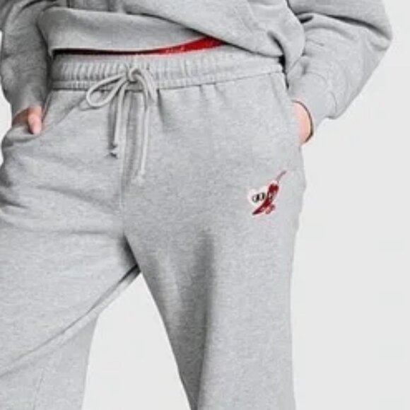 Victoria's Secret Pink XXL Gray-Sweatpants Heart Chili Pepper Jogger Campus Pant - Picture 3 of 7